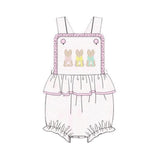 Preorder Samples SR3477 Embroidery Easter Rabbit Pink Baby Girls Romper