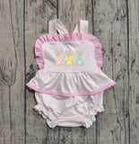 Preorder Samples SR3477 Embroidery Easter Rabbit Pink Baby Girls Romper