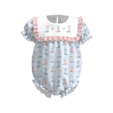 Preorder 12.05 MOQ 5 pcs SR3485 Boots Bows Pink Baby Girls Romper
