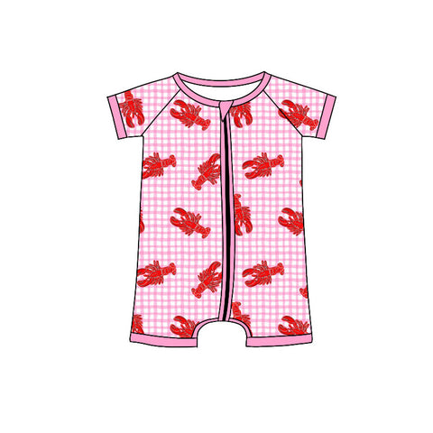 Preorder 12.06 MOQ 5 pcs SR3494 Crawfish Pink Plaid Baby Sleepers Romper