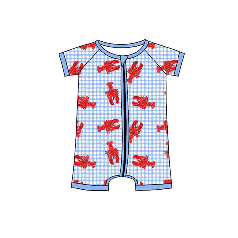 Preorder 12.06 MOQ 5 pcs SR3495 Crawfish Blue Plaid Baby Sleepers Romper