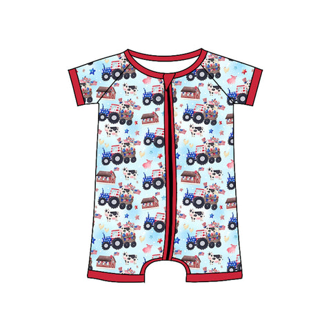 Preorder 12.06 MOQ 5 pcs SR3496 4th of July Dog Car Baby Sleepers Romper