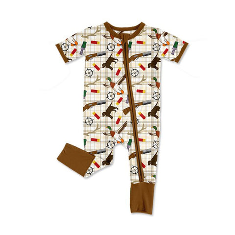 Preorder 12.06 MOQ 5 pcs SR3497 Hunting Mallard Ducks Dog Baby Sleepers Romper