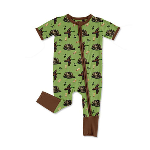 Preorder 12.06 MOQ 5 pcs SR3499 Hunting Mallard Ducks Hats Baby Sleepers Romper