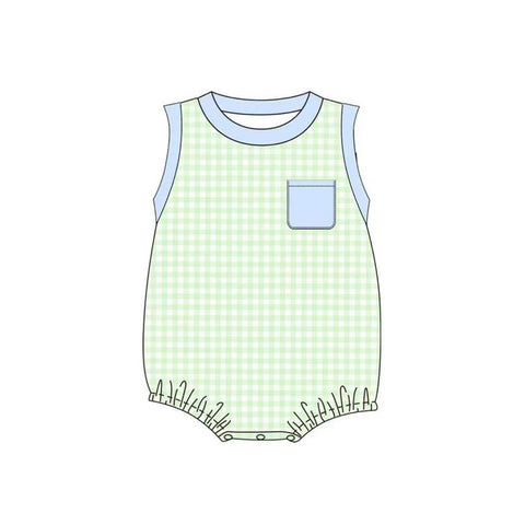 Preorder 12.07 MOQ 5 pcs SR3502 Blue Green Plaid Baby Boys Romper