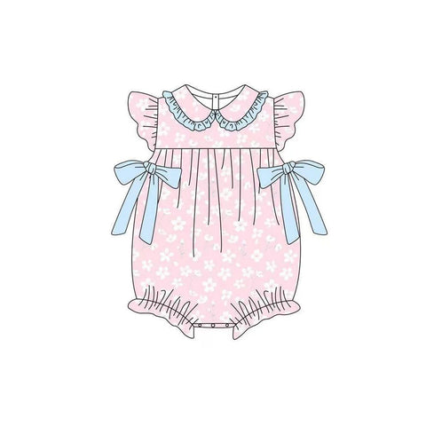 Preorder 12.07 MOQ 5 pcs SR3504 Flower Pink Baby Girls Romper