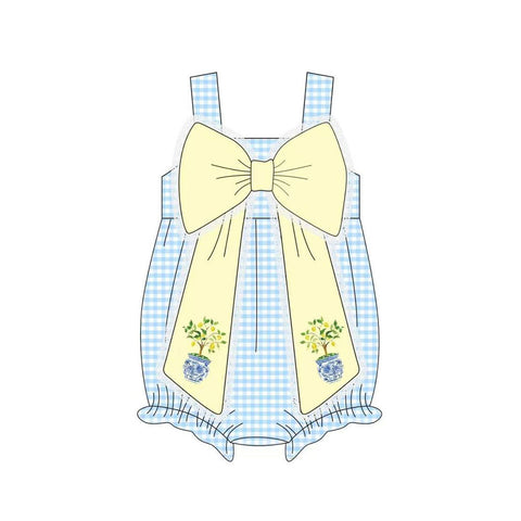 Preorder 12.07 MOQ 5 pcs SR3505 Lemon Yellow Blue Plaid Baby Girls Romper