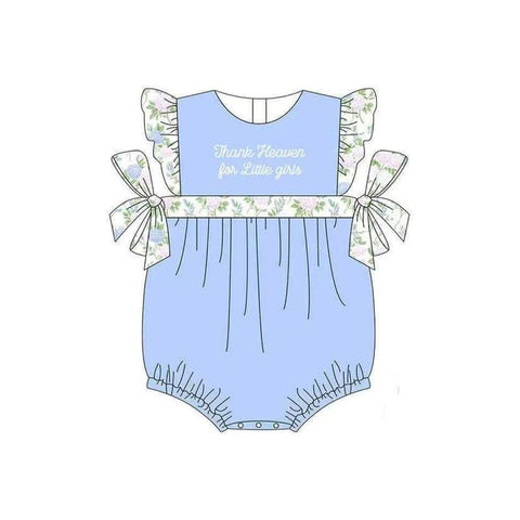 Preorder 12.07 MOQ 5 pcs SR3506 Little Girls Flower Blue Baby Girls Romper