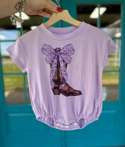 Preorder 12.11 MOQ 5 pcs SR3524 Cowgirls Boots Bows Baby Girls Romper