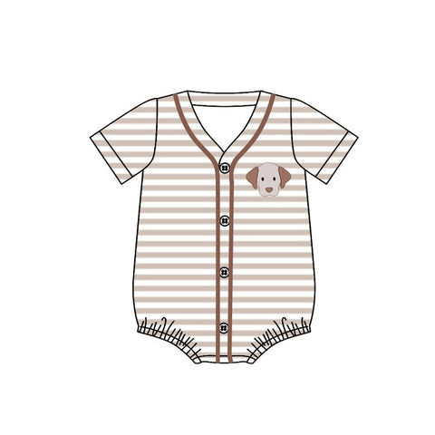 Preorder 12.11 MOQ 5 pcs SR3525 Dog Khaki Stripe Baby Boys Romper