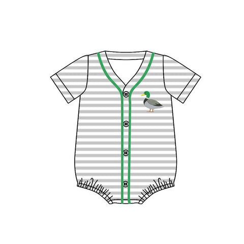 Preorder 12.11 MOQ 5 pcs SR3529 Mallard Ducks Stripe Buttons Baby Boys Romper
