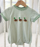 Preorder Samples SR3531 Embroidery Mallard Ducks Green Stripe Baby Boys Romper