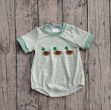 Preorder Samples SR3531 Embroidery Mallard Ducks Green Stripe Baby Boys Romper