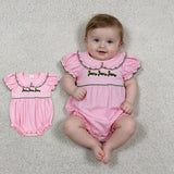 SR3532 Embroidery Mallard Ducks Pink Baby Girls Romper