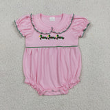 SR3532 Embroidery Mallard Ducks Pink Baby Girls Romper