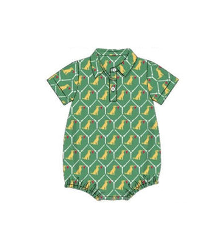 Preorder 12.12 MOQ 5 pcs SR3534 Dog Green Polo Baby Boys Romper