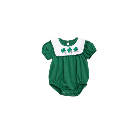 Preorder 12.13 MOQ 5 pcs SR3538 St. Patrick's Leaf Green Baby Girls Romper