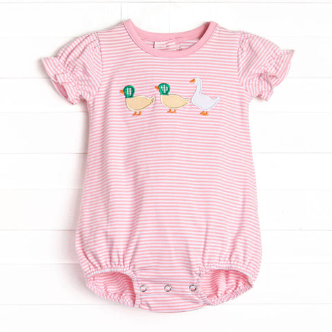 Preorder 12.13 MOQ 5 pcs SR3539 Mallard Ducks Goose Pink Stripe Baby Girls Romper