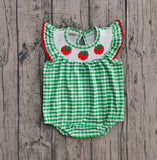 Preorder Samples SR3550 Smocked Strawberry Green Plaid Baby Girls Romper