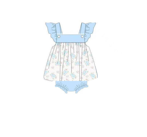 Preorder 12.14 MOQ 5 pcs SR3553 Flower Blue Baby Girls Romper