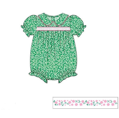 Preorder 12.14 MOQ 5 pcs SR3560 Flower Floral Green Baby Girls Romper