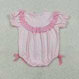 SR3565 Easter Rabbit Animals Plaid Baby Girls Romper