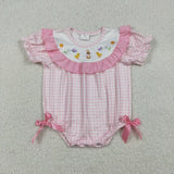 SR3565 Easter Rabbit Animals Plaid Baby Girls Romper