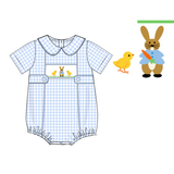 Preorder Samples SR3566 Easter Rabbit Plaid Baby Boys Romper