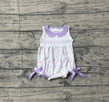 Preorder Samples SR3591 Embroidery MAMA'S BOY Purple Flower Baby Girls Romper