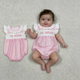 SR3593 Smocked LIL Sister Pink Baby Girls Romper