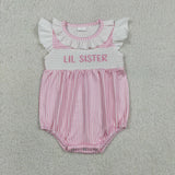 SR3593 Smocked LIL Sister Pink Baby Girls Romper