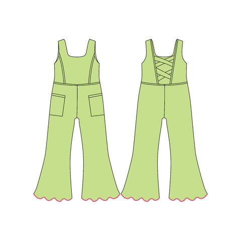 Preorder 12.20 MOQ 5 pcs SR3604 Green Yoga Girl's Jumpsuit