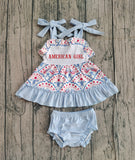 Preorder Samples SR3648 Embroidery American Girl Flag Baby Girls Romper