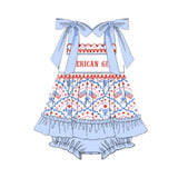 Preorder Samples SR3648 Embroidery American Girl Flag Baby Girls Romper