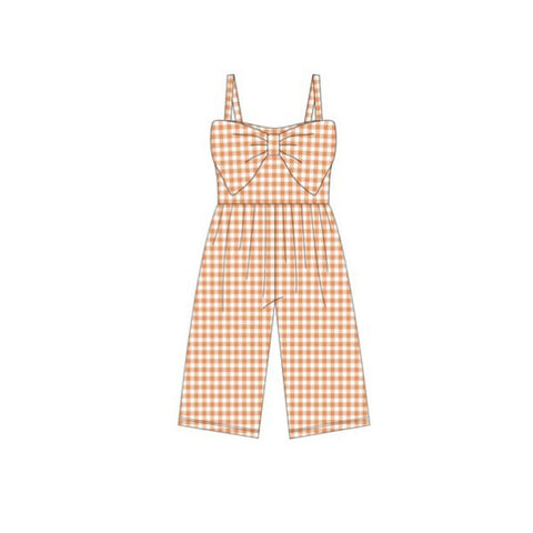 Preorder 12.27 MOQ 5 pcs Bows Orange Plaid Girl's Jumpsuit