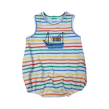 Preorder Samples SR3733 Embroidery Boat Blue Stripe Baby Boys Romper
