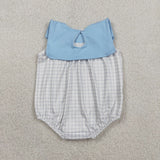 SR3751 Blue Plaid Bibs Baby Boys Romper
