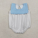 SR3751 Blue Plaid Bibs Baby Boys Romper