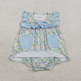 SR3752 Flower Floral Blue Baby Girls Romper Dress