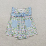 SR3752 Flower Floral Blue Baby Girls Romper Dress