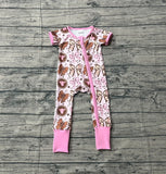 Preorder Samples SR3763 Western Cowgirl Bows Pink Baby Sleepers Romper
