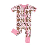 Preorder Samples SR3763 Western Cowgirl Bows Pink Baby Sleepers Romper