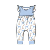 Preorder Samples SR3806 Easter Rabbit Bows Blue Baby Girls Romper