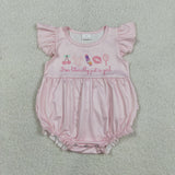 SR3825 Bows Girl Make up Pink Baby Girls Romper