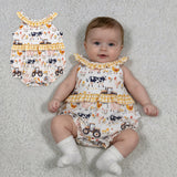 SR3848 Farm Cow Chick Animals Plaid Baby Girls Romper