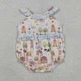 SR3852 Farm Animals Barn Baby Girls Romper