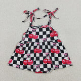 SR3854 Cherry Bows Black Plaid Skirt Baby Girls Romper