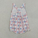 SR3862 4th of July Flag Bows Baby Girls Romper