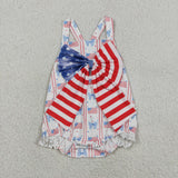 SR3862 4th of July Flag Bows Baby Girls Romper