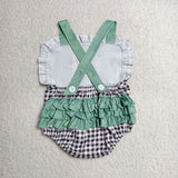 SR3866 Farm Animals Green Baby Girls Romper